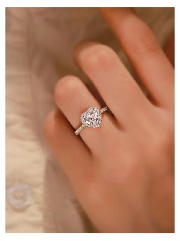 【PANG Jewelry】Women's ring, a heart-shaped ring decorated with sparkling zircons in a sweet style. It is a fashionable, casual and exquisite piece of jewelry suitable for parties. It can be given as a gift or as an engagement ring