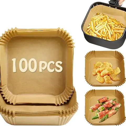 100PCS Round Air Fryer Paper Liners, unbleached and biodegradable material, disposable non-stick parchment paper for frying, baking, roasting and grilling
