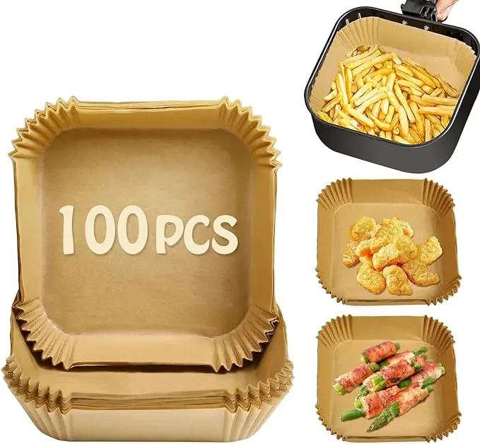 100PCS Round Air Fryer Paper Liners, unbleached and biodegradable material, disposable non-stick parchment paper for frying, baking, roasting and grilling