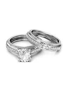 2 Pcs/Set Classical Cubic Zirconia Ring Set Engagement Rings For Women For Wedding Engagement Anniversary Party Band Jewelry Valentine's Day Gift
