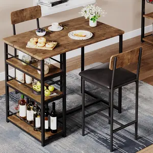 GARVEE Dining Table Set for 2, Kitchen Table and Chairs, Bar Dining Room Table Set with 2 Upholstered Bar Chairs, 3 Piece Counter Height Kitchen Table Set for Small Space, Apartment, Retro Brown