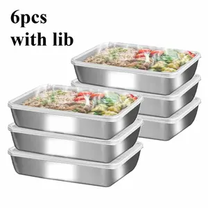 6pcs,with lid,stainless steel fresh-keeping lunch box, suitable for baking trays, preparation trays, cake trays, food sealed containers, keep food fresh, lid sealed. It can be placed in the refrigerator, dishwasher and microwave oven