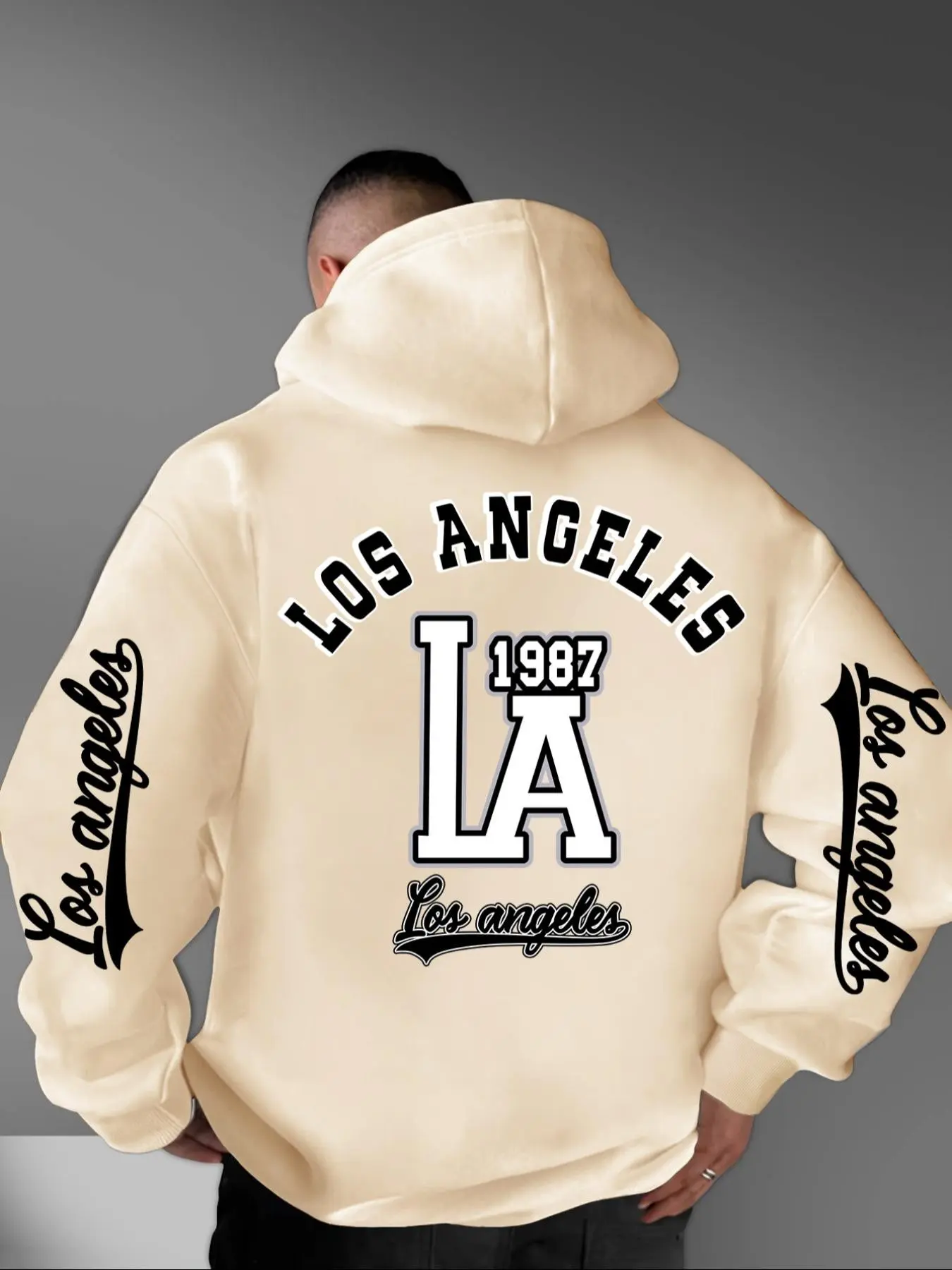 Men's Casual Loose Hooded Sweatshirt, Classic Letter Print Fleece Pullover, Long Sleeve Thick Knit Top for Fall & Winter, Graphic sweatshirts, Streetwear Sweatshirt, Hoodie Letter Logo, Graphic Hoodies