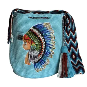Handmade Crochet Native Spirit Bag with Stonefix – Turquoise Artisan Crossbody Mochila