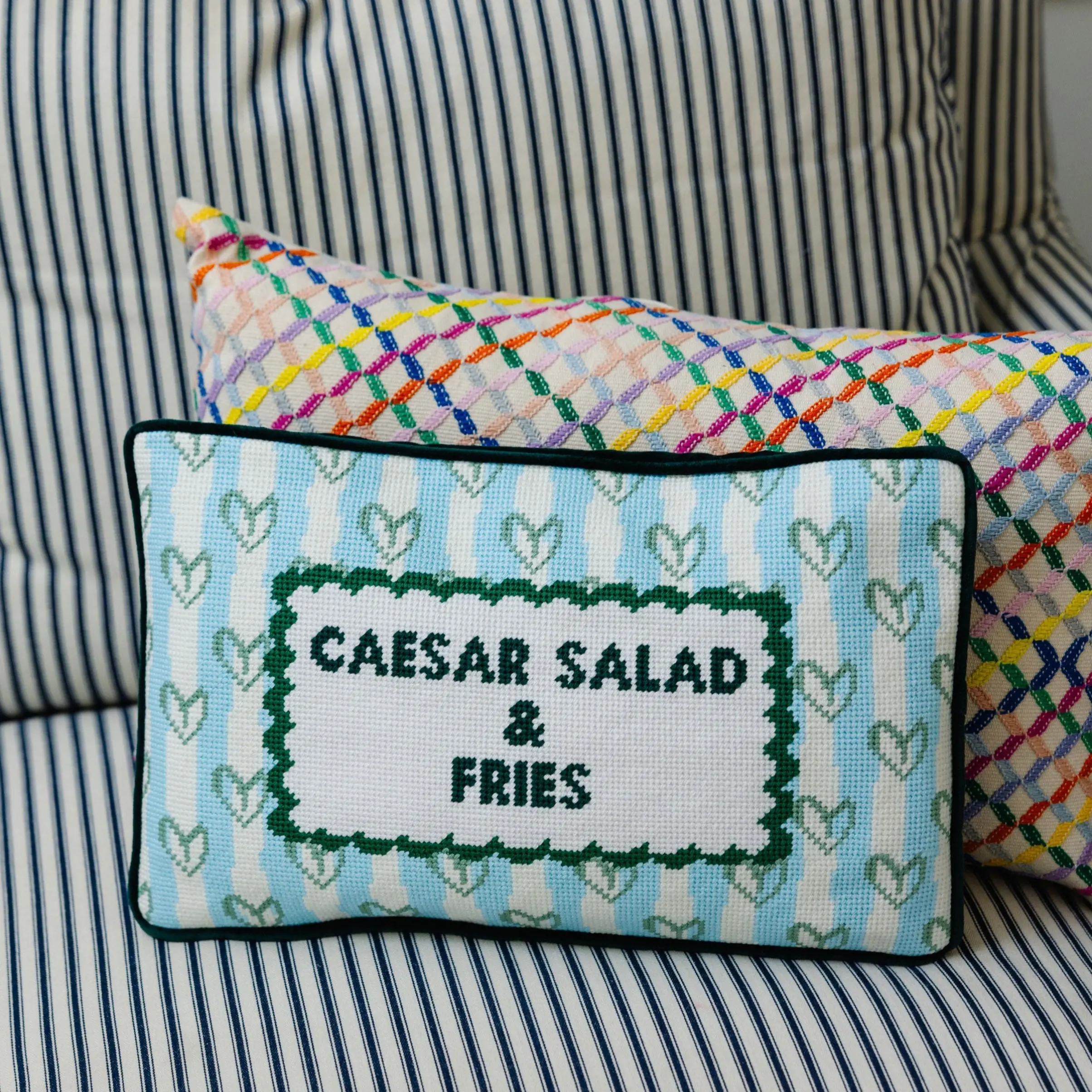Girl Dinner Themed Needlepoint Pillow, Decorative Soft Furnishing Pillow for Home Accent, Pillows