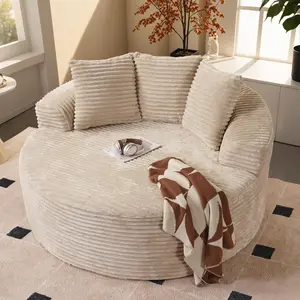 Altrigus Oversized Round Lounge Chaise, Fluffy Lazy Bean Bag Sofa with 3 Pillows, Comfy Plush Corduroy Sleeper Bed, Modern Deep Seat Cloud Couch for Living Room