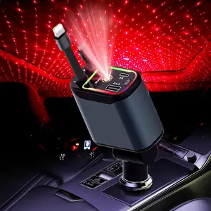 Retractable Car Charger  Car Charger with Starlight, 66W USB C Fast Car Chargers Adapter, Car Phone Chargers for iPhone 16/15/14/13/12/11 and for Android (Dark Grey)4 in 1 Retractable Car Charger with 2 USB Ports mom type star lightning universal