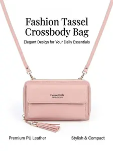 Women's Fringe Crossbody Wallet, Rfid Anti-Theft Leather Card Holder, Multiple Slots Zip Pockets, Detachable Wrist Strap, Compact Phone Key Bag, Flap Crossbody Purse