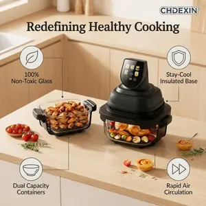 CHDEXIN| Clear Glass Air Fryer| 5 Cooking Modes, 90% Less Oil,  1500W Efficient, Dishwasher Clean, Great for Group or Solo Eating