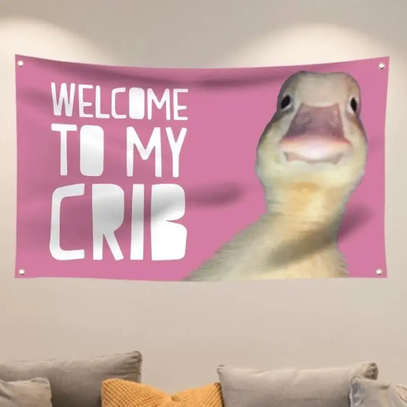 3x5ft Humorous Pink "Welcome to My Crib" Novelty Print Flag, Indoor Party Decor, Bedroom & College Dormitory Backdrop Banner Home Supply