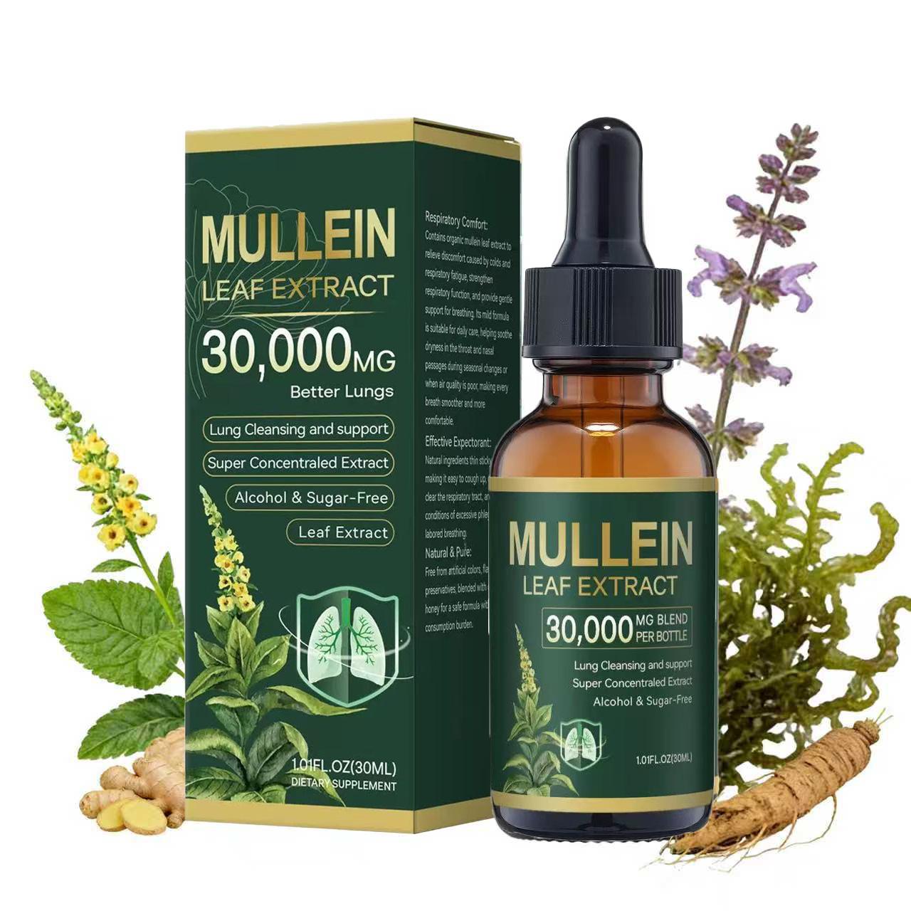 Organic Mullein Leaf extractLung cleansing drops relieve breathing difficulties caused by colds and respiratory fatigue, reduce throat and nasal discomfort, make breathing smooth and comfortable, and dilute phlegm with natural ingredients.