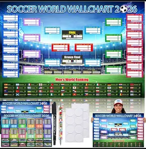 2 PCS World Cup Schedule Poster 2026 Large 24x33 Inch Tournament Wall Chart Set with No Crease Matte Finish, Includes Marker & Accessories for Fixture Tracking, Soccer Fans Gift & Decor