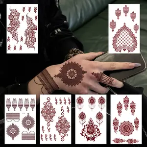 Henna Tattoo Stickers, 12 Sheets, 6pcs Red, Waterproof for Women Wedding Party