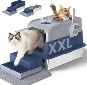Cityflee XXL Cat Litter Box Stainless Steel 20L with Lid, XL Large Metal Litter Box High Sided Design,Anti-Urine Leakage, Include Cat Mat & Litter Scoop, NeverAbsorbsOdors, EasyCleaning, Non-Sticky