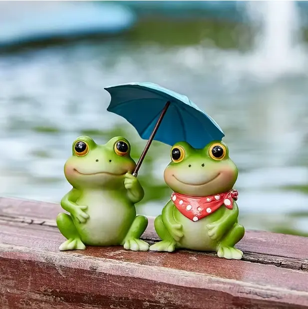Cute Resin Frog  Statues with Umbrellas - Rain-Themed Outdoor Figurines with Shields - Pond, Patio garden decor supply funny decoration sculpture lawn