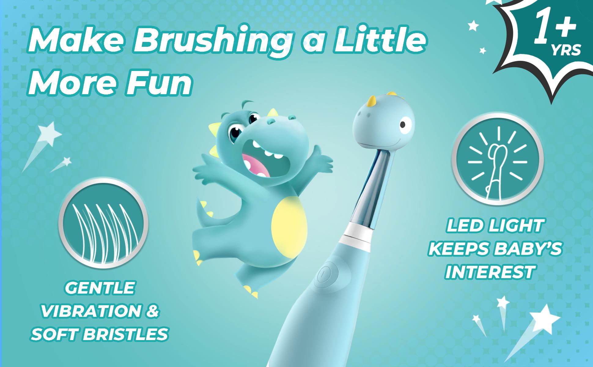Papablic Debby Toddler Sonic Toothbrush 1-3Y with Smart LED Timer Dino Cover 4 Brush Heads 18000 Vibrations Per Minute Fun & Effective Oral Hygiene, Lightweight Daily Cleansing