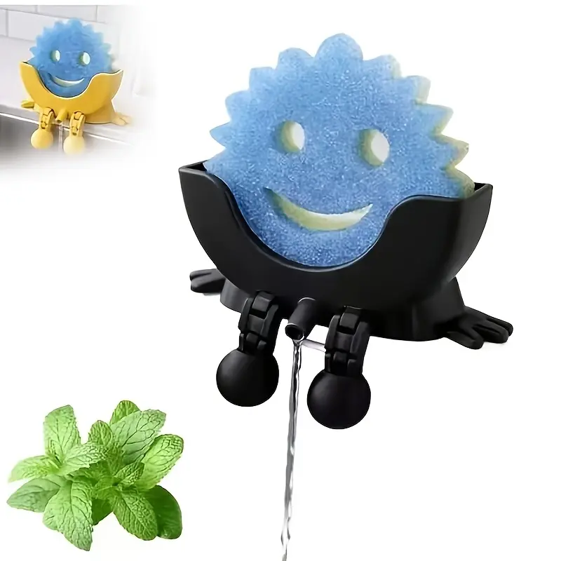 Cute 2-in-1 Sponge Holder with Drainage, Soap Dish, Bathroom & Kitchen Sink Organizer, Storage Tray, Countertop Decor for Home & Bathroom Accessories