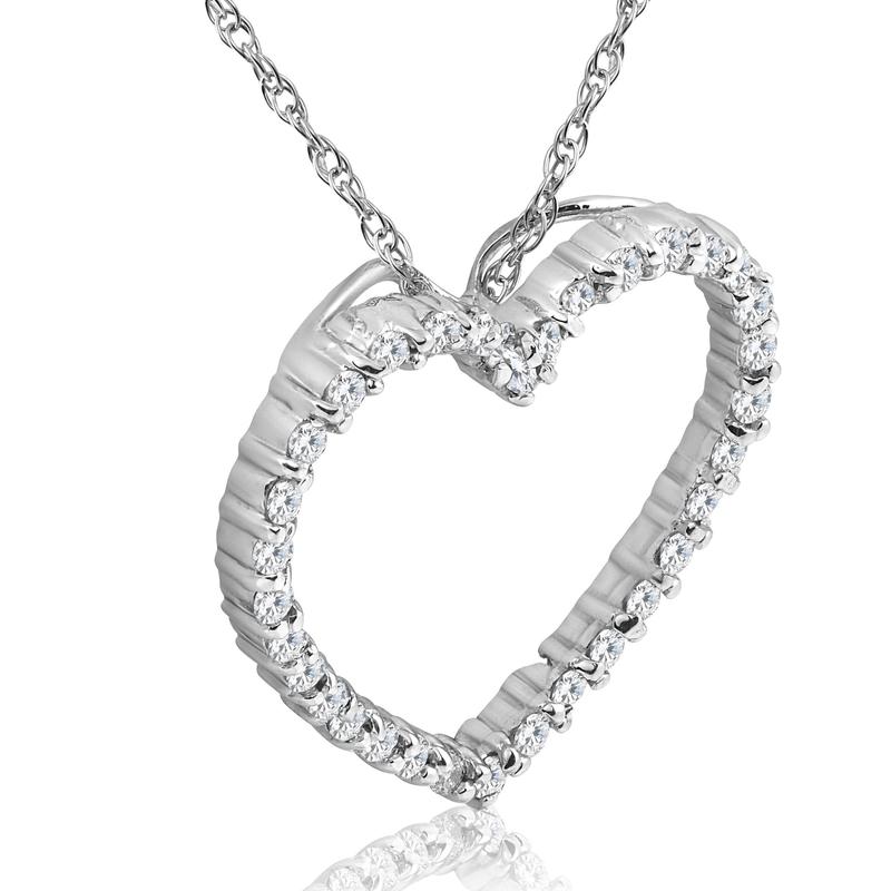 10K White Gold 1/2ct Lab Grown Diamond Heart Pendant 18" Necklace