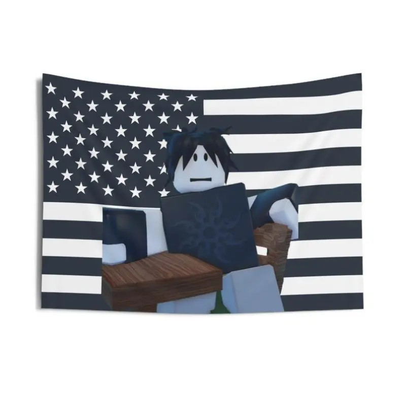 2 Roblox Design Patriotic American Flag Decorative Tapestry - Machine Washable Indoor Home Decor, Dorm/Forsaken Anime Room Decoration, Gift Idea for Summer Use tapestry