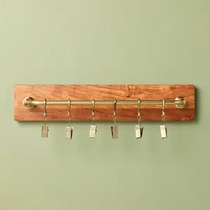 Brass and Wood Wall Rail with Clips - Hearth & Hand with Magnolia