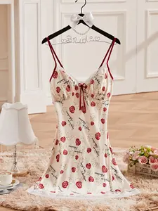 Women's Floral Print Lace Backless Sexy Sleepwear Loungewear Dress, Comfortable Cute Homecoming Night, All Season Elegant Charm