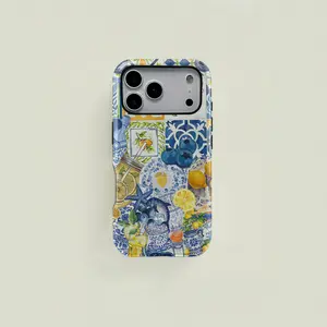 This protective case features a refreshing blue and yellow watercolor-style lemon and blueberry collage pattern. It's a durable 2-in-1 case suitable for iPhone 17/16/15/14/13/12/11 Pro Max/Plus/Pro and Samsung Galaxy S25/S24/S23 Ultra series. It's a simpl