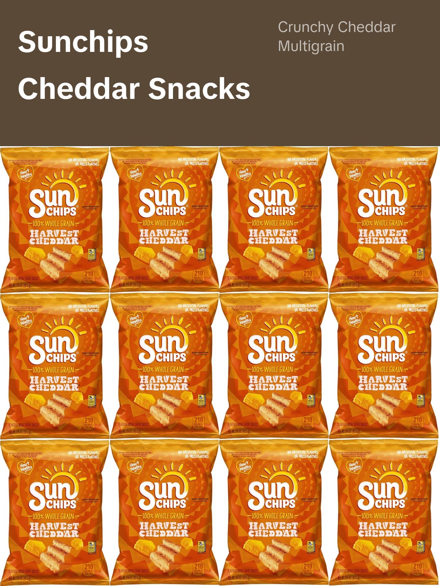 SunChips Harvest Cheddar Flavored Multigrain Chips, 1.5-Ounce Bags, Pack of 12 Bundled by Shoppyway Snacks Crunchy Crispy Corn Cheese