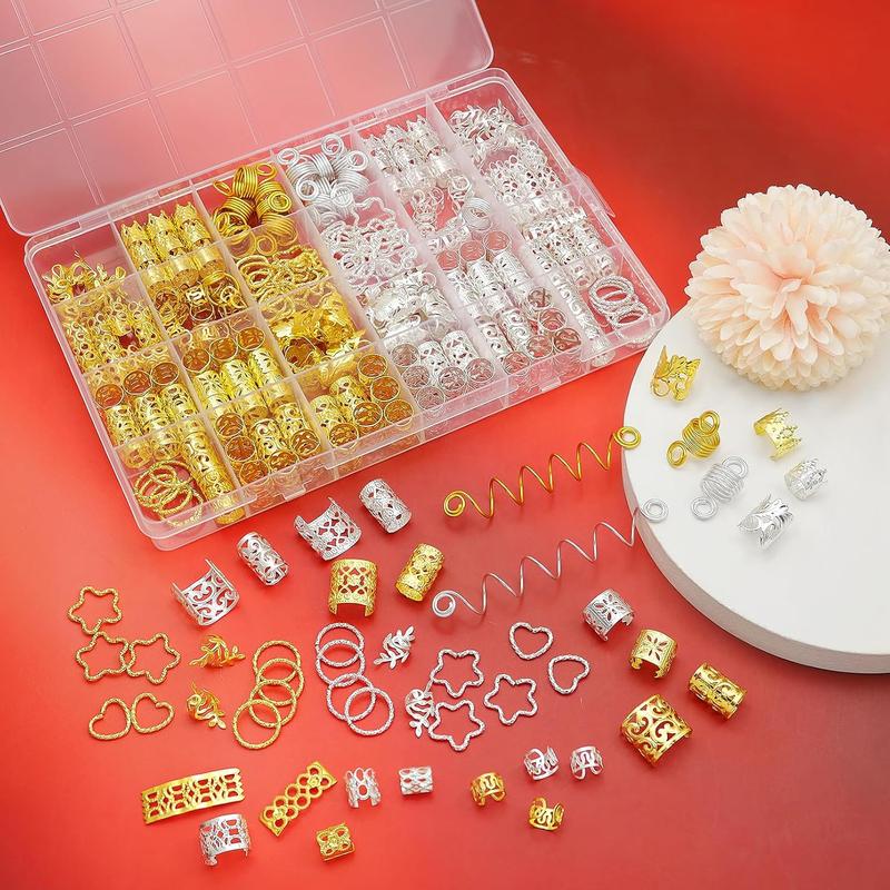 260 Pcs Hair Jewelry for Braids,Hair Beads Accessories for Dreadlock,Metal Hair Clips Cuffs Rings,Loc Rave Hair Charm Decorations Adjustable Kits for Men Women Gold and Silver