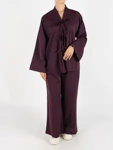 Women's Solid Drop Shoulder Top & Wide Leg Pants Two-piece Set, Elegant Fashion Casual Two Piece Outfits for Daily Outdoor Wear, Ladies Clothes for All Seasons