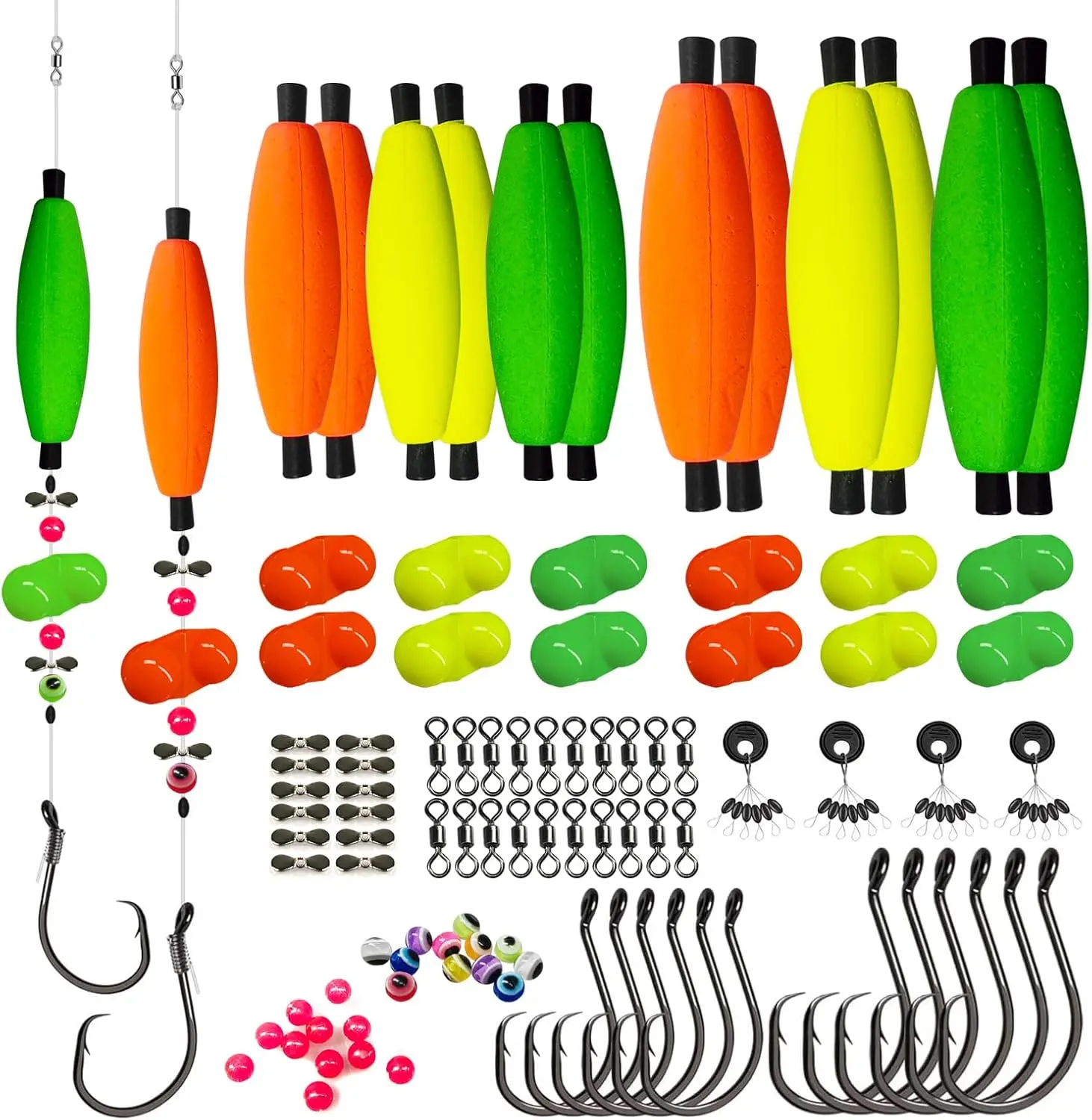 Catfish Rig Making Kit Catfishing Rig Accessories 126 count Catfish Tackle with Fishing Hook Swivels Sinker EVA Peg Float Rattle Beads Bobber Stoppers Fishing Bells Spinners