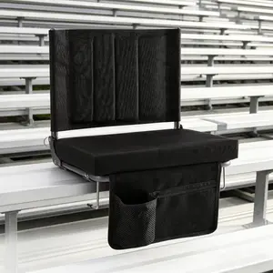 Portable Stadium Seat with Back Support – Folding Bleacher Chair, Thick Cushion & Shoulder Strap for Soccer Games, Sports Events & Outdoor Concerts, Black (17"W x 12"D x 16.5"H)