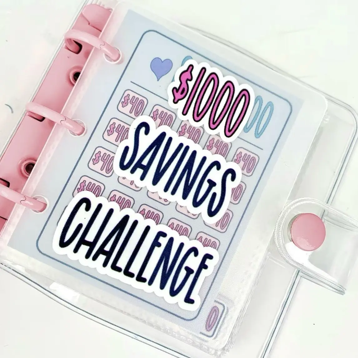Saving Challenge Binder - Mini Portable Budget Binder, 1 Count Saving Money Budget Planner, 3 Ring Binder with Clear Cover, Reusable Cash Envelopes