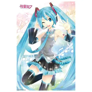 Trends International Hatsune Miku Waving Wall Poster, Vibrant Anime Art for Your Room | Perfect Decor for Vocaloid Fans, High-Quality Print to Add a Splash of Color to Your Space