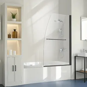 VEVOR Frameless Bathtub Shower Door, 34 in. Wx 55 in. H, HalfShowerDoor for Bathtub, 180 Rotatable Tempered Glass Door, Half Shower Door with 1/4 in Tempered Glass Bathroom Shower Screen, Black