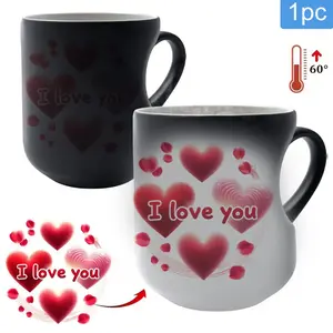 Heart-Shaped Magic Color Changing Ceramic Mug with Black Heart Design - Thermosensitive from Hot to Cold Drinks, Perfect Mother'S Day or Holiday Gift, White with Red Hearts, Reusable, Funny Mug, Hand Wash Only