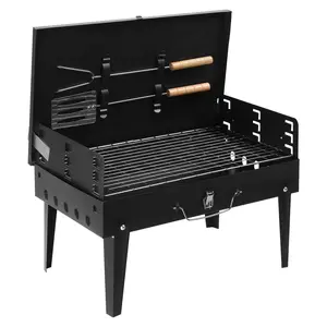【Summervibes】Compact Charcoal Grill for Outdoor Cooking - Foldable BBQ with Lid, Accessories & Height Adjustment for Camping, Hiking, Beach & Backyard (3-5 People)