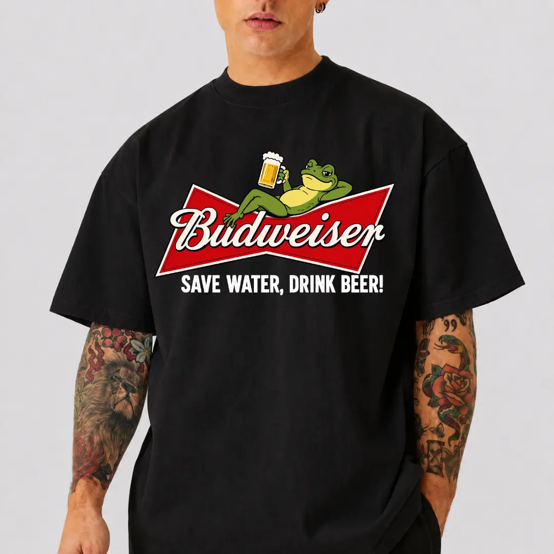 Budweiser Frog Beer Shirt, Save Water Drink Beer Graphic Tee, Funny Drinking Frog T-Shirt, Retro Beer Lover Gift, Made in USA