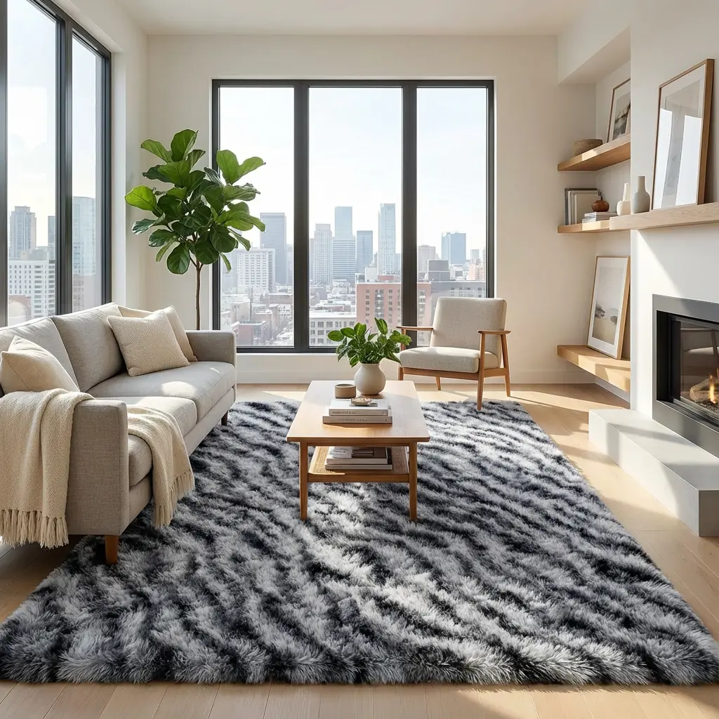 XEXSIN Fluffy Rugs for Bedroom Living Room, Feet Zebra Black and White Shag Area Rug for Kids Girls Boys Dorm Nursery, Soft Non-Slip Modern Fuzzy Plush Carpet for Indoor Home Decor