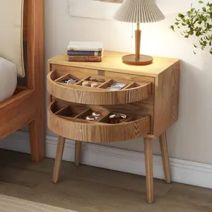 ARCH Rotating Hidden Compartment Nightstands, Mid Century Modern Concealment Furniture, Rattan Bed Side Table, Compartment End Table with Wood Legs, Bedside Tables for Bedroom, Living Room, Dorm, Natural