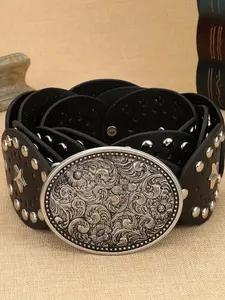 New Studded Round Folk-Style Women's Belt, Vintage, Embossed Belt Buckle, Pairing with Skirts and Pants, Bohemian Patchwork Waistband, Star Decorated Belt