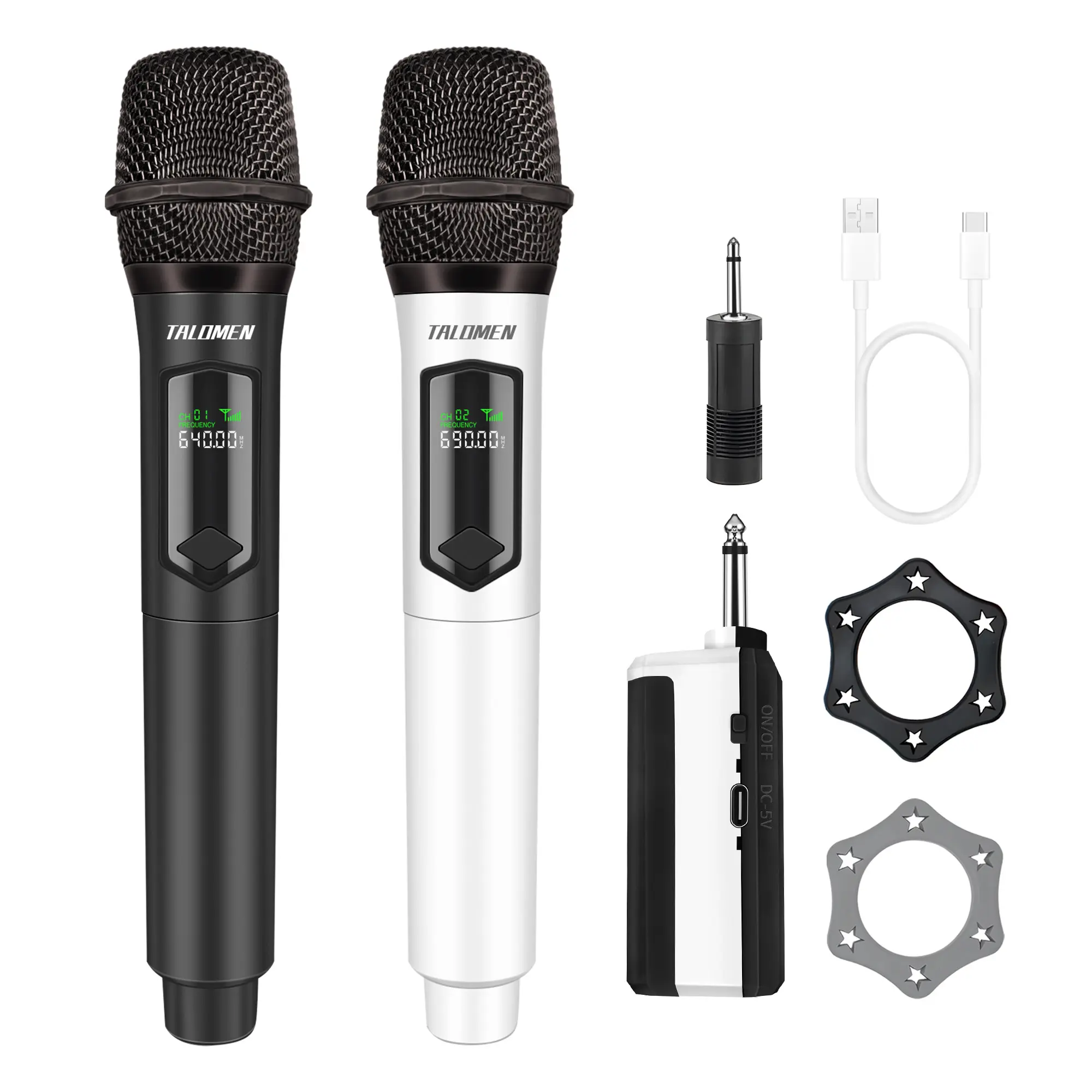 Talomen Dual Wireless Karaoke Microphones, Rechargeable Handheld Cordless Mic Set with Receiver, 160FT Range Usb Cable Audio Star