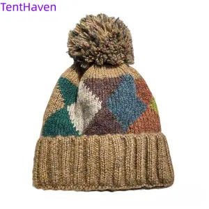 2026 new diamond patterned woolen ball hat for children's autumn and winter fashion, warm and thick knitted hat