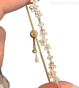 Elegant Adjustable Zircon Flower Bracelet for Women, Dainty Casual Style Jewelry, Sparkling Statement Accessory for Daily Wear, Perfect Holiday & Birthday Gift for Her