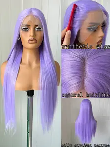 Purple Wig for Women Cosplay Wig 26inch Long Straight Hair Wigs 13*4 Synthetic Lace Wigs Natural Hairline for Daily Use Fiber Wig