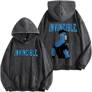 Mark Grayson Invincible Washed Hoodie War Comic Menswear Gift for Movie Fans Top Apparel Classic Oversized Seamless Simple Straight Man Designer Shirts Men's Regular Fit