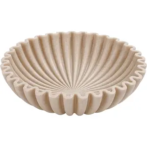 Large Decorative Bowl, Modern Handicraft Bowls for Home Decor, Decorative Fruit Bowl for Kitchen Counter, Ruffle Decor, Stylish Key Bowl for Entry Table, Artificial Stone Beige
