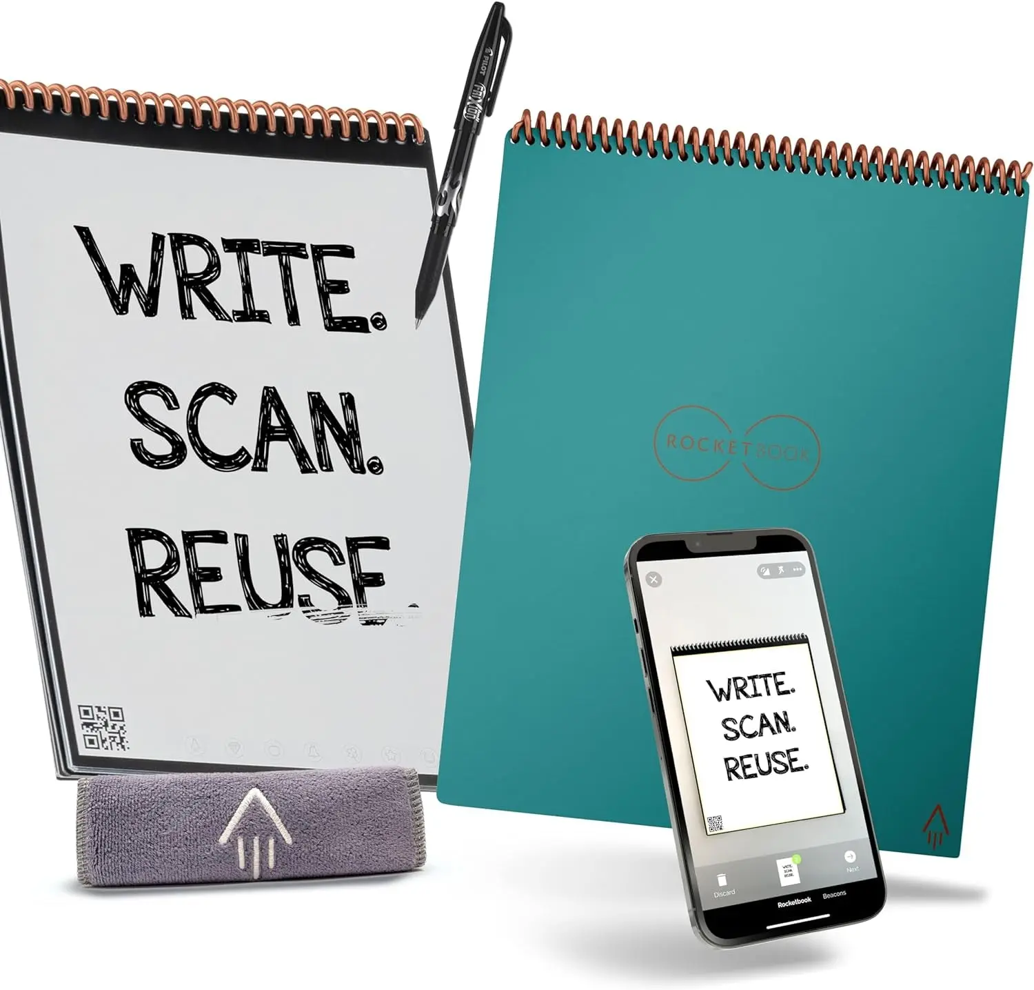 Flip Reusable Smart Notepad | Eco-Friendly, Digitally Connected Notebook for Ambidextrous Writers | Dotted & Lined Combo, 8.5” X 11”, 32 PG, Teal, with Pen, Cloth, and App Included