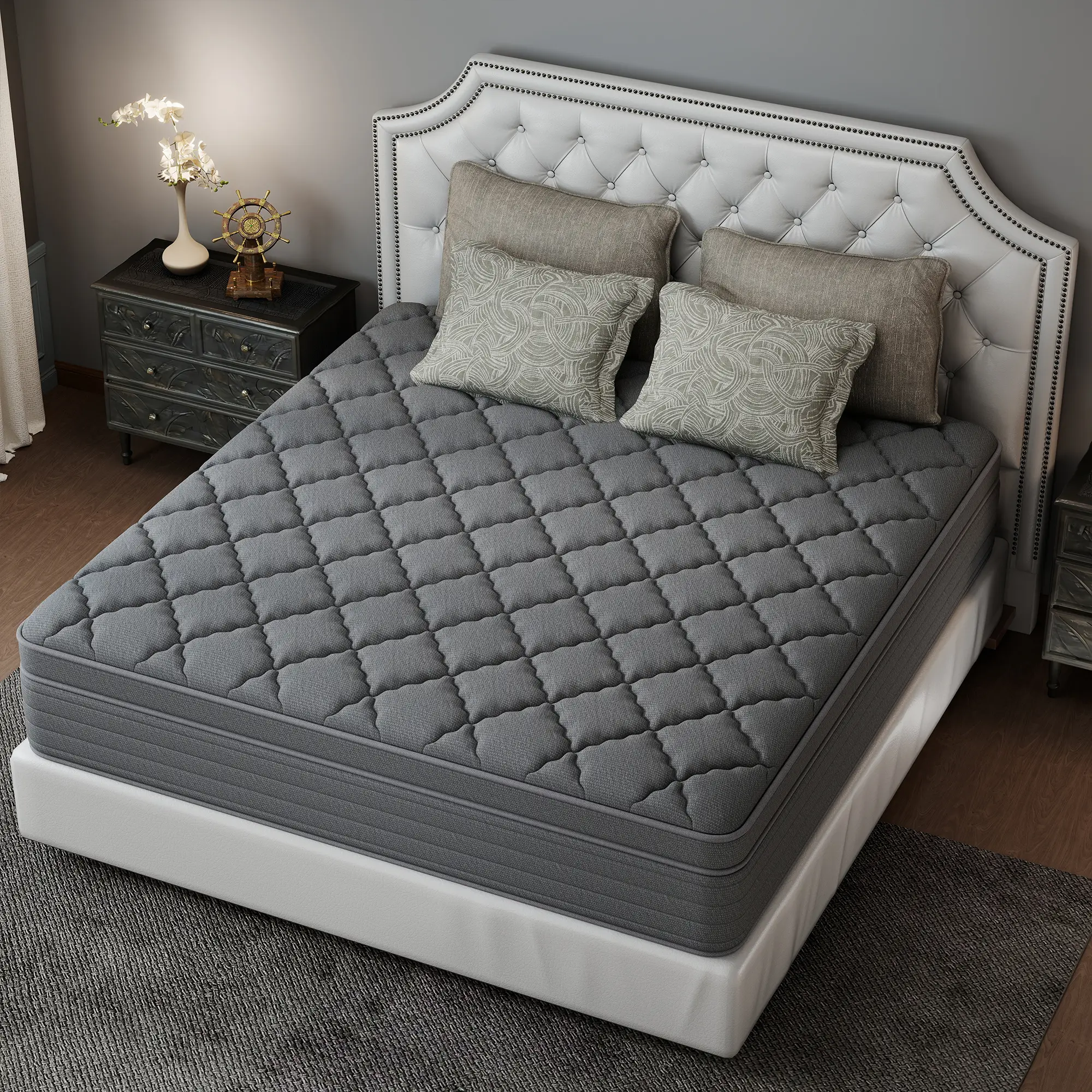 MULINATURE Gray Mattresses 12" 14" Gel Memory Foam Mattress Hybrid Spring Twin Full Queen King Size Bed In A Box Medium Firm