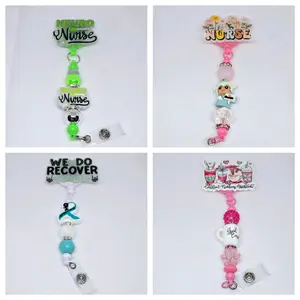 Nursing Beaded Badge Reel with Belt Clip Neuro Nurse, Nurse Boho, CNA Certified Nursing Assistant, Recover- Substance and Alcohol Recovery holders healthcare worker id badge hospital worker retractable clip