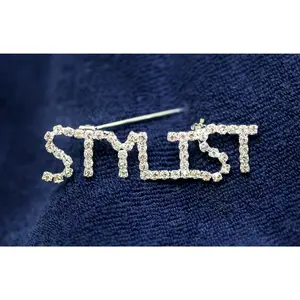 Rhinestone Word Pin "STYLIST", Beauty Salon Designer STYLIST Word Letters Scissors Brooch Pin Jewelry